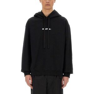 JIL SANDER Logo Print Cotton Hoodie Men BLACK Sweaters & Cardigans